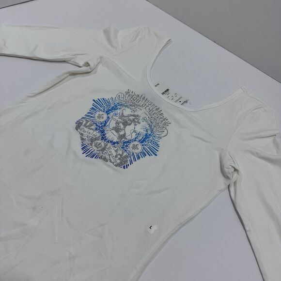 Woman's Express Reign of Hearts Twisted Royalty Sparkle White 3/4 Sleeve Top LG - Picture 2 of 8